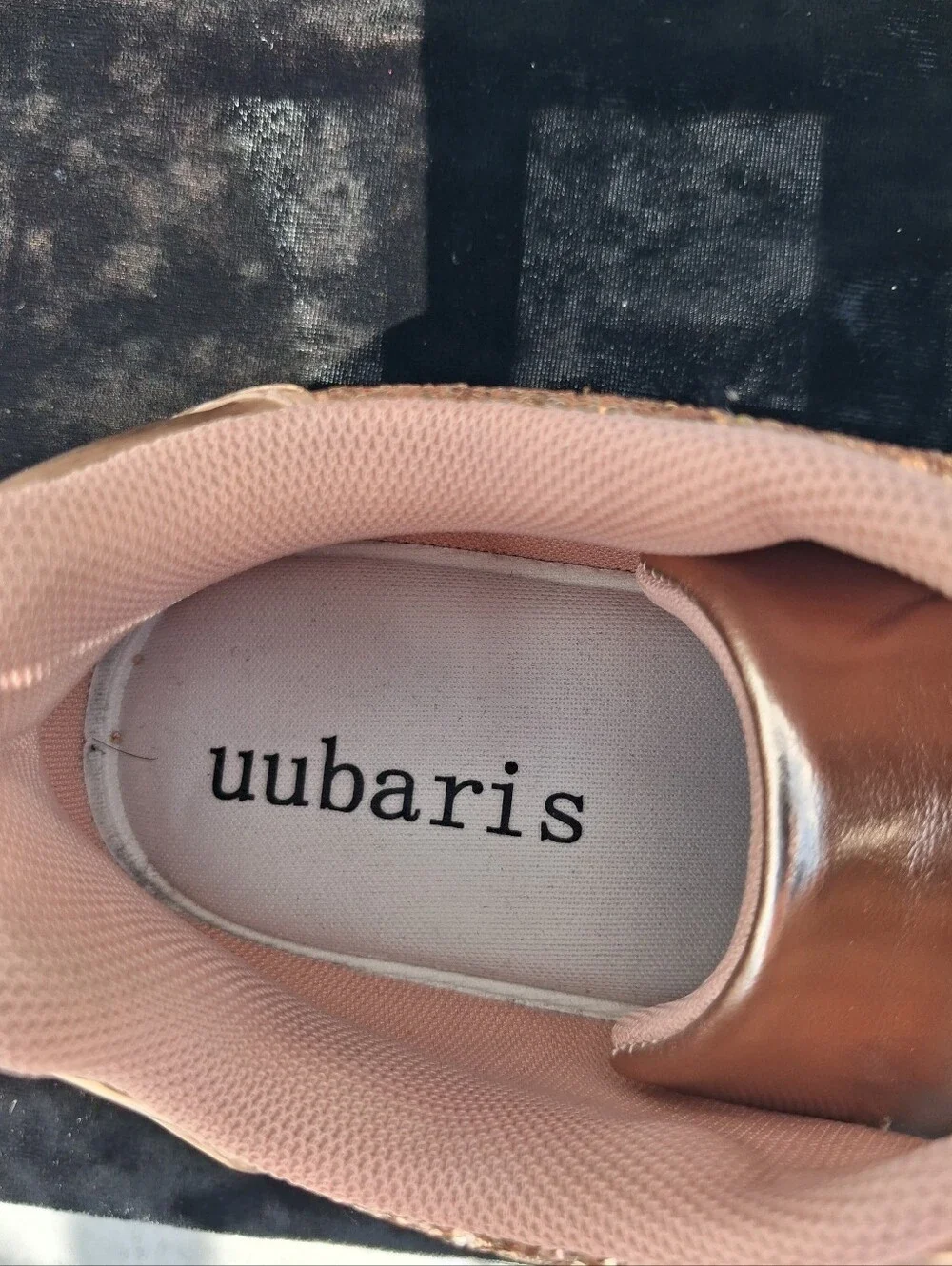 Uubaris Sparkling Glitter Rose Gold Lace Up Fashion Sneakers Size 7.5